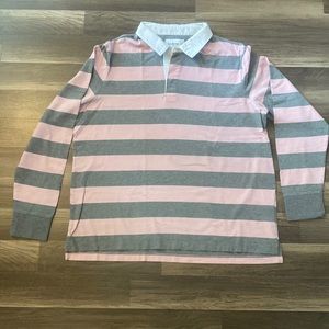 Goodfellow & Co Pink and Grey Striped Long Sleeve Polo